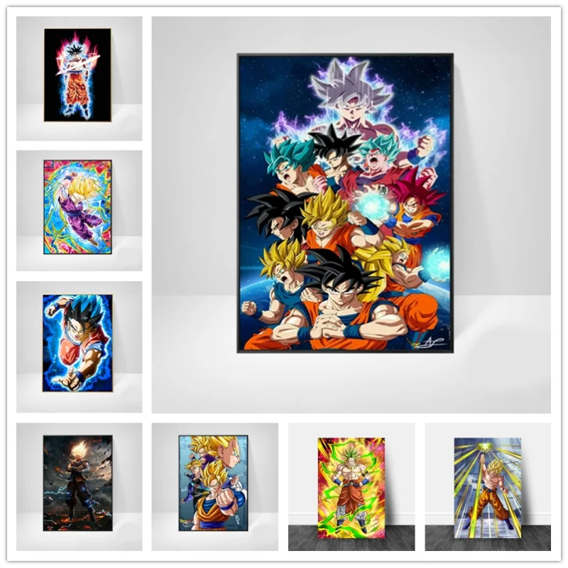 Купи Anime Dragon Ball Goku Vegeta Super Saiyan Wall Art Canvas Prints Posters Painting Picture Home Decor Living Room Art Modular за 359 рублей в магазине AliExpress