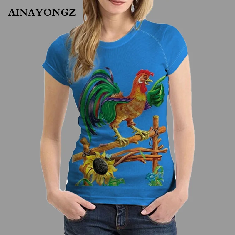 New Fashion Men/Women Short Sleeve Clothing Summer Essentials T Shirts Tops Pop 3d Animal Beautiful Cock Picture Printed Tshirt