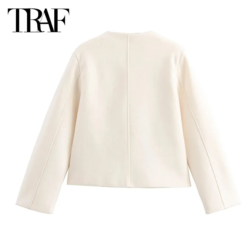 TRAF укороченные шерстяные парки 2024 женская теплая зимняя куртка осеннее