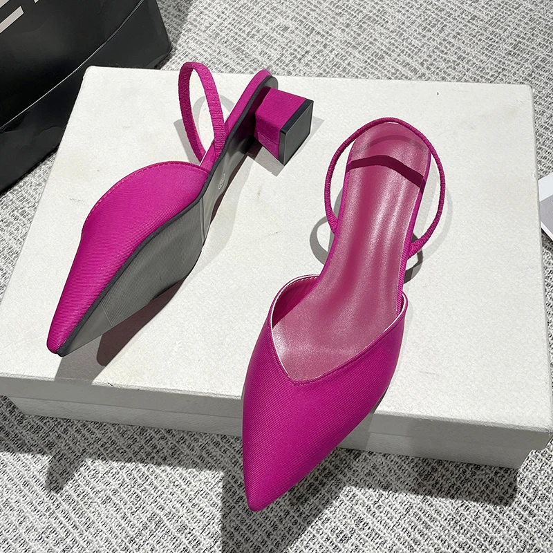 

2023 Women Shoes Brand Designer Ladies Flat Shoes Fashion Lady Tweed Fabric High Heels Round Toe Sandals Female Slingback
