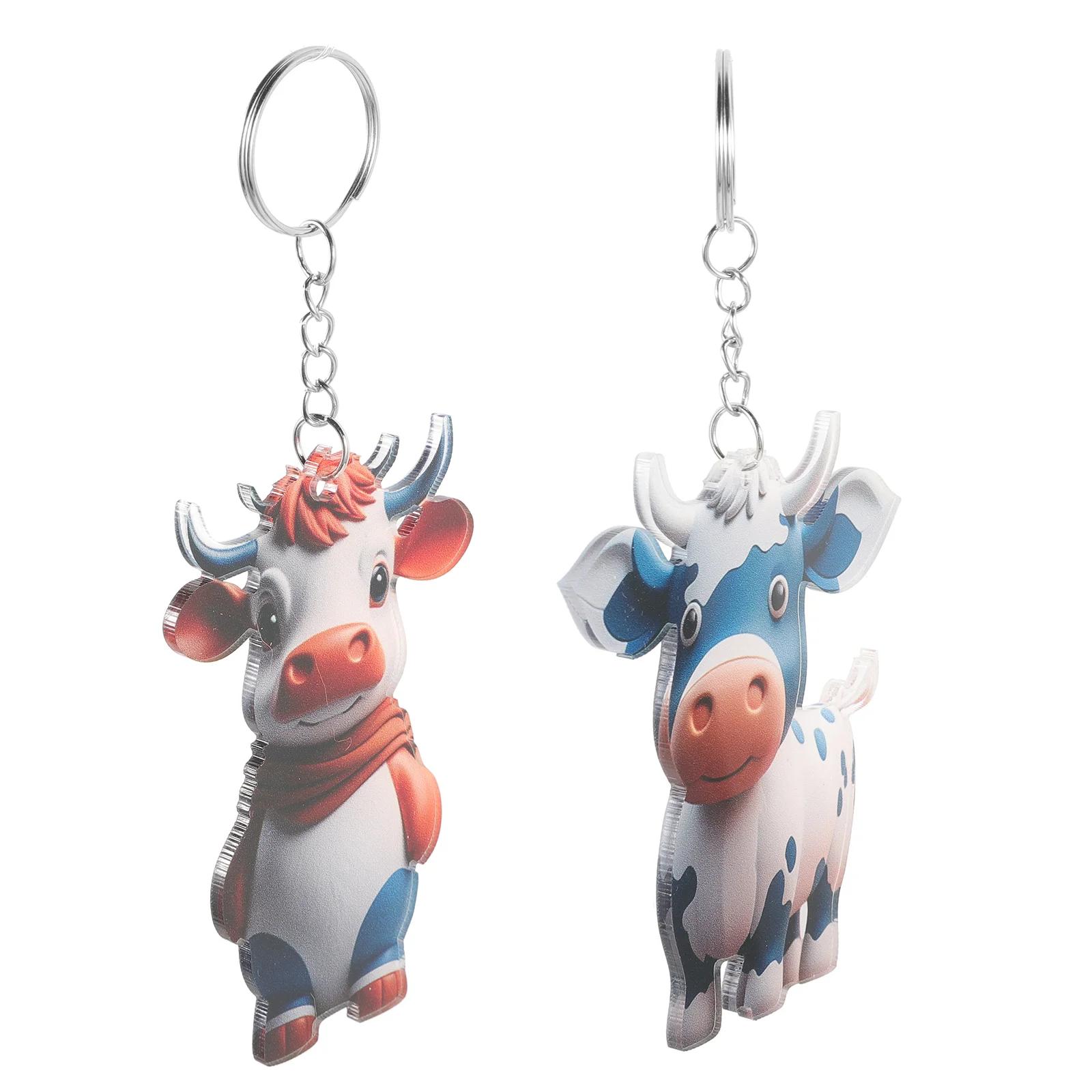 

2 Pcs Keychain Cow Decoration Highland Keychains Cartoon Keyring Cows Metal Hanging