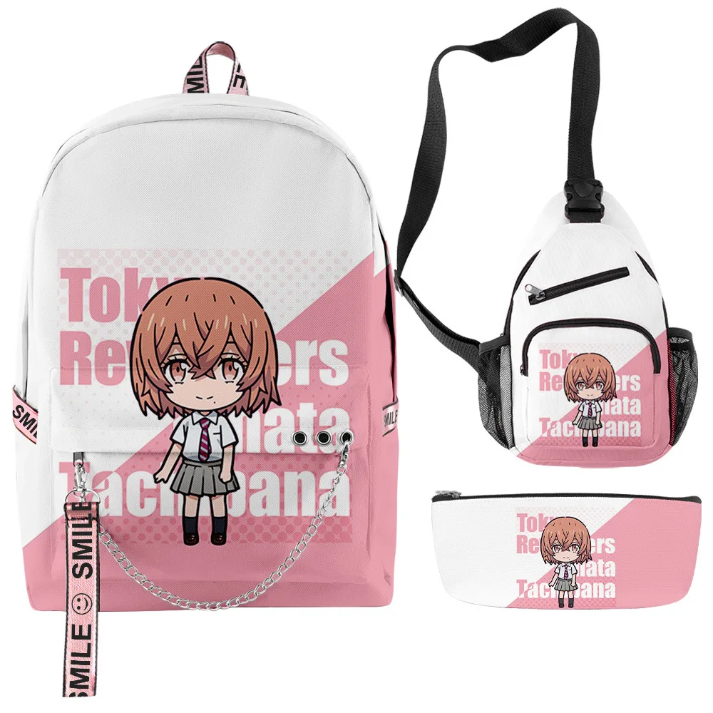 

Cartoon Tokyo Revengers 3pcs/Set Backpack 3D Print Oxford Waterproof Notebook multifunction Backpack Chest Bag Pencil Case