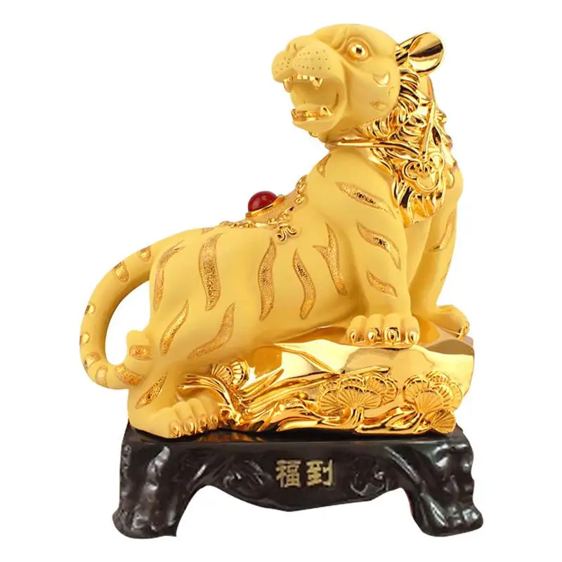 

Golden Resin Chinese Zodiac Tiger Statue Feng Shui Collectible Figurines Table Decor Home & Office Ornaments Interior Animal