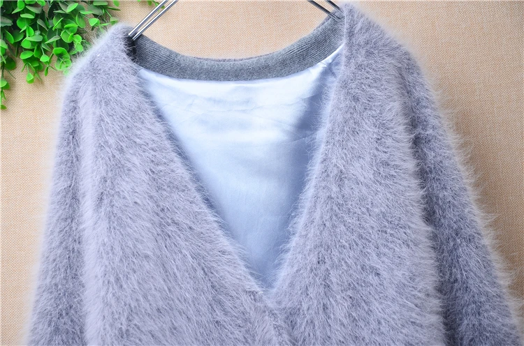04 Женская осенне-зимняя одежда серая волосатая норка кашемир вязаные свободные