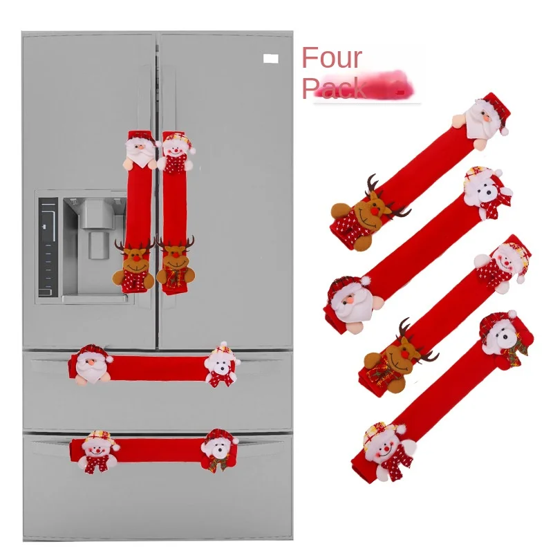 Рождественские украшения, чехол для микроволновой печи, защитный чехол, чехол для дверной ручки, льняные перчатки для ручек холодильника