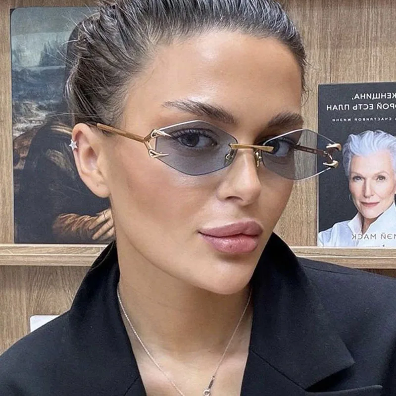 Очки солнцезащитные женские шестиугольные без оправы в металлической оправе