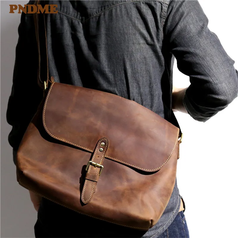 Fashion trend vintage crazy horse cowhide men's shoulder bag outdoor casual daily designer genuine leather work messenger bag