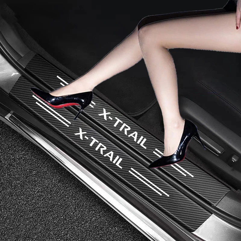 4Pcs Carbon Fiber Car Door Sill Threshold Pedal Sticker Protector For Nissan Xtrail X Trail T30 T31 T32 Accessories - купить по