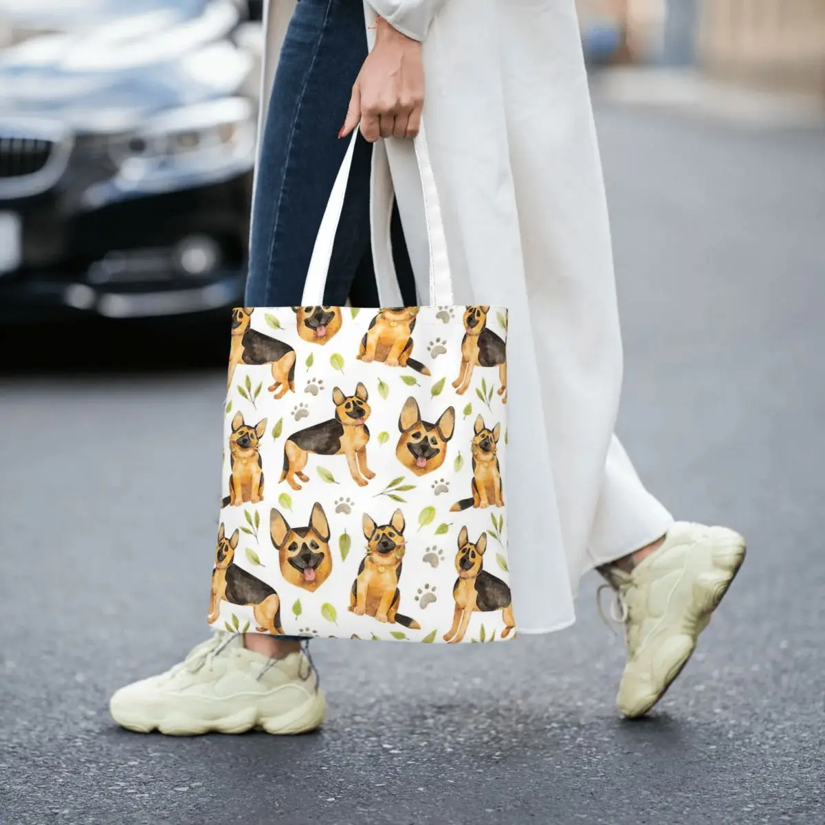 

German Shepherd Dog Pattern With Trees Women Totes canvas handbag canvas shopping bag
