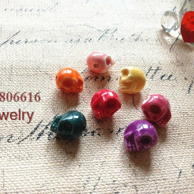

"Color Skull" 50Pcs Handmade China Ceramic Porcelain Pendants Jewelry Beads For Bracelets Findings Accessories