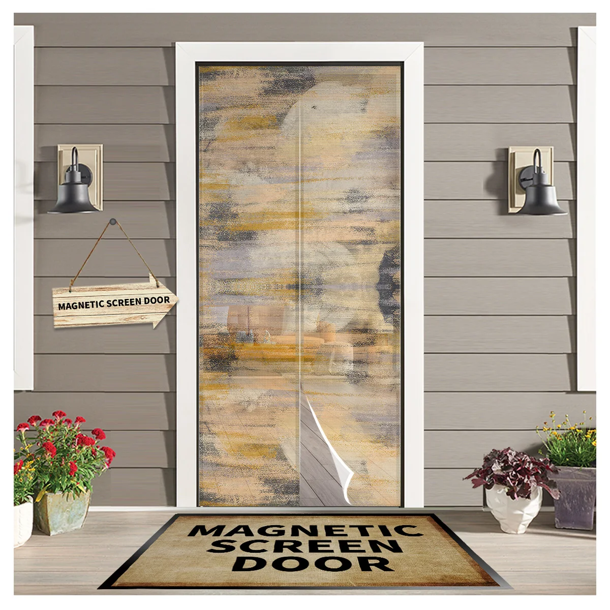 

Абстрактная Современная ретро текстура летняя магнитная сетка москитная сетка дверная занавеска москитная сетка