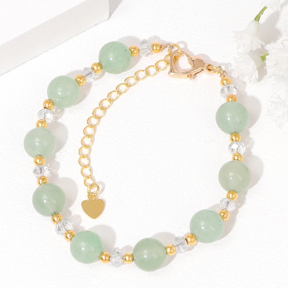 

Green Aventurine Stone Bracelet Chalcedony Beads Chain Bracelets For Women Heart Charm Bangles Female Fashion Jewelry Girls