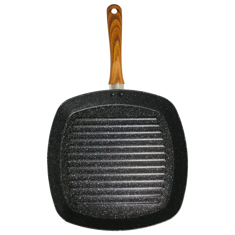 

inch Nonstick Speckled Black Stone Finish Deep Square Griddle with Woodlook Handle Coladores para cocina Strainer Cosas para coc