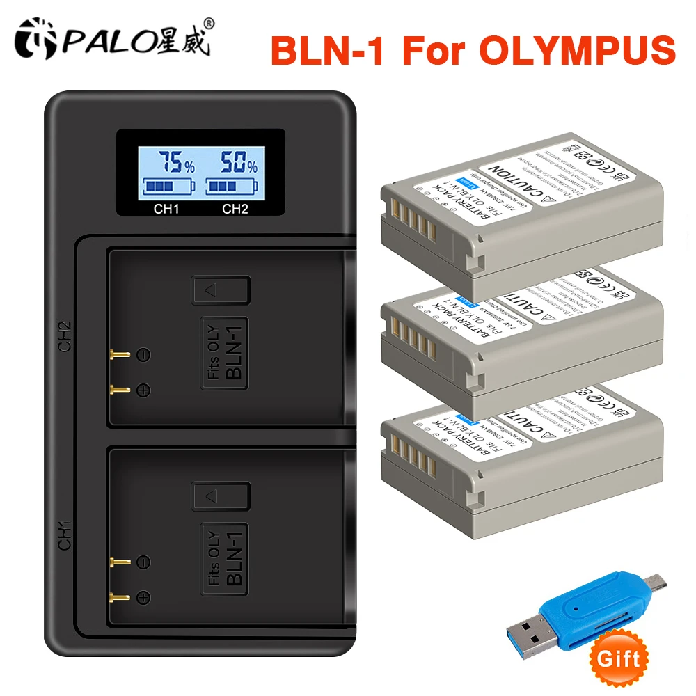 

2280mAh BLN-1 BLN 1 PS-BLN1 Camera Battery + Dual USB charger for Olympus OM-D E-M1 E-M5 Mark II PEN-F E-P5 EM1 EM5 PENF EP5