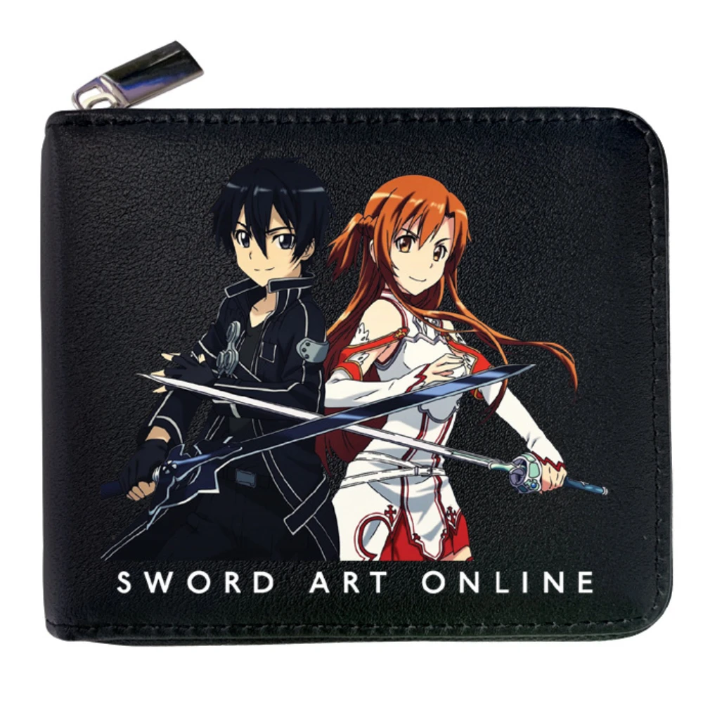

Anime Sword Art Online SAO Black Short Zip Wallet Coin Purse PU Cartoon Unisex Wallets ID/Credit Card Holder