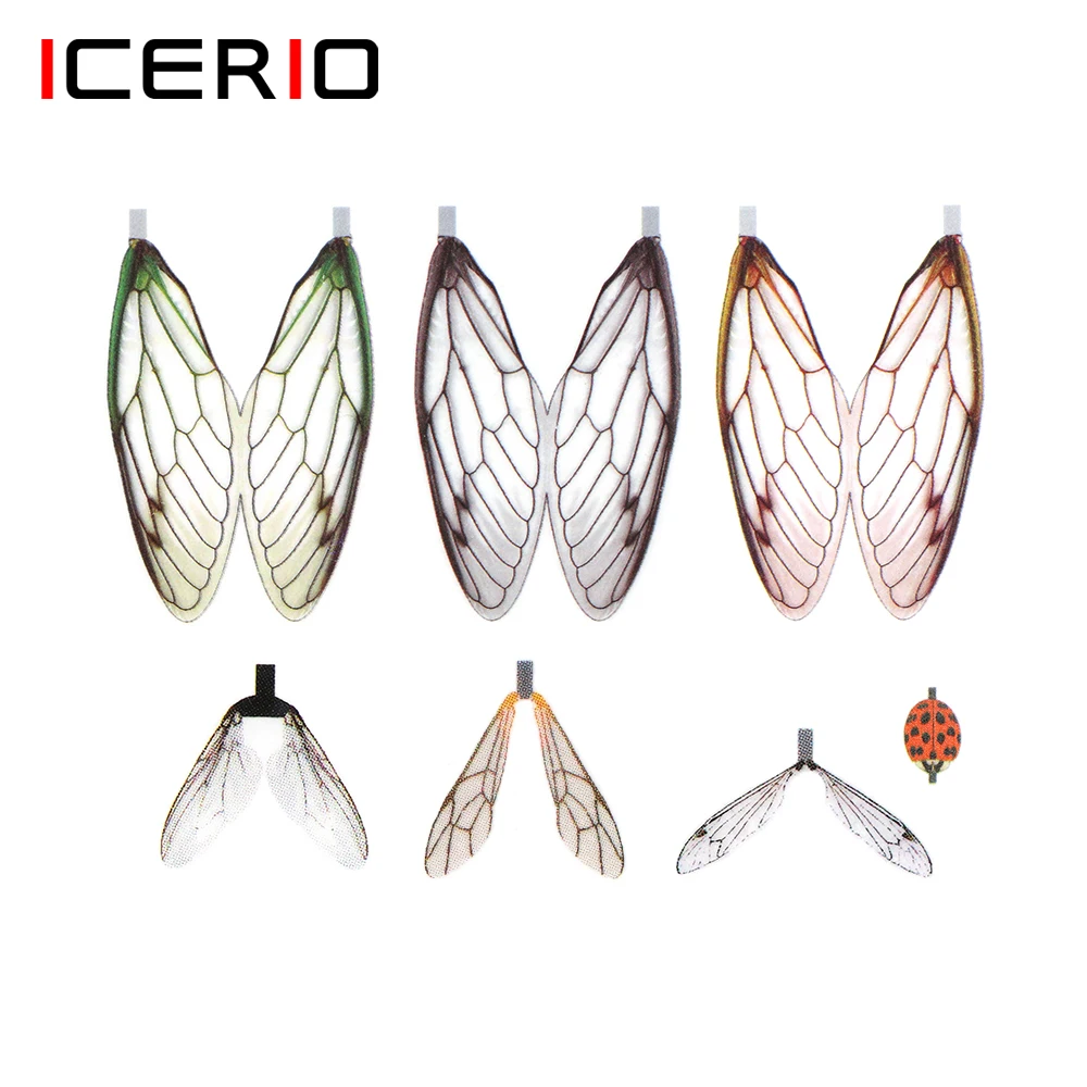 

ICERIO 2sheets Realistic Cicada Green Flies Bumblebee Midge Fly Wings Ladybug Skin Backs Body Tying Materials Fishing Trout Lure