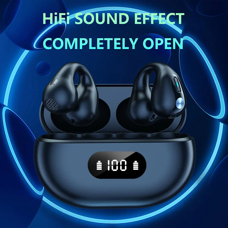

Наушники Q80 с заушным крючком, Bluetooth-гарнитура TWS, спортивные Игровые наушники с воздушной проводимостью, светодиодные светодиодный ные наушники Bluetooth 5,3 с сенсорным управлением