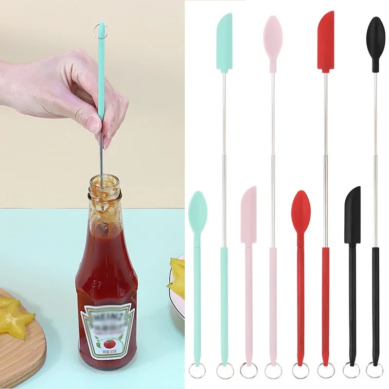 

Creative Mini Silicone Spatula Jam Heat-resistant Safe Scraper Kitchen Jars Butter Cream Telescoping Spatula Gadgets Easy To Use