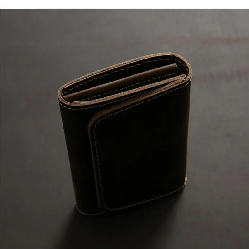 Vintage Casual Men's Topcoat Cowhide Short Wallet Leather Men's Card Bag Youth Coin Bag