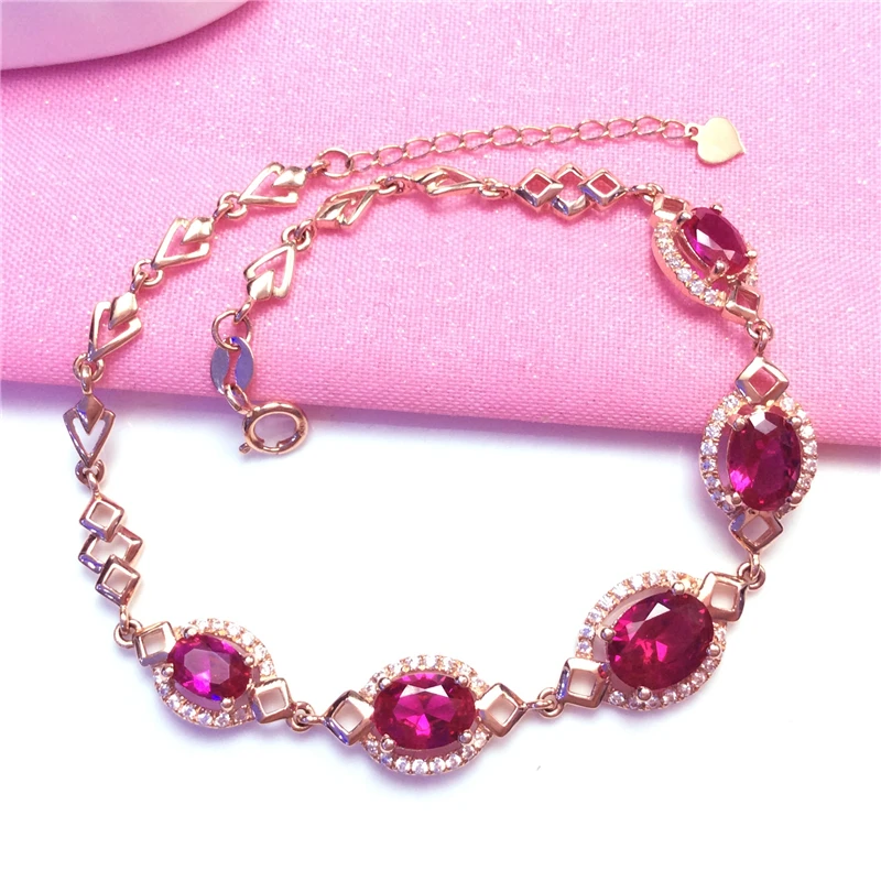 

585 Russian Purple Gold Inlaid Red Stone Bracelet Women's 18K Rose Gold Plated Luxury Hand Jewelry with Exquisite Temperament