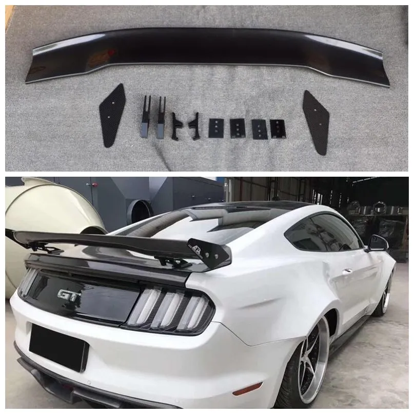 

Fits For Ford Mustang 2015-2022 GT Style High Quality ABS Primer & Carbon Fiber Rear Trunk Lip Spoiler Splitters Wing