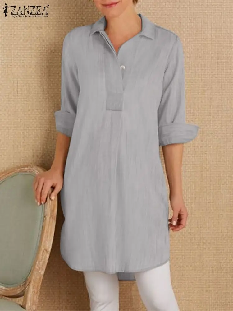 

ZANZEA Autumn Long Sleeve Blouse Fashion Solid Long Shirt Women Elegant Work Tops Casual Work Blusas Loose Holiday Tunic Chemise