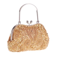 vintage women evening bags metal flower luxury diamonds clutch rhinestones chain shoulder handbags for wedding party purse bag