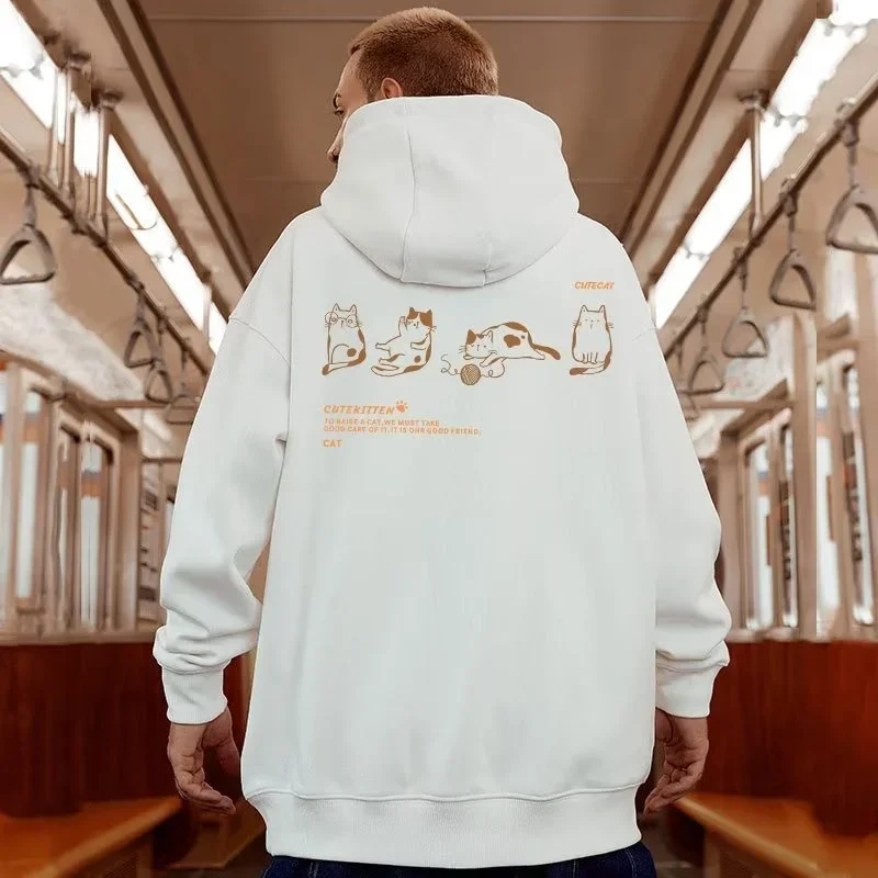 

Милые толстовки с графическим принтом кота для мужчин, повседневная флисовая винтажная толстовка с капюшоном, Аниме пуловер оверсайз Y2K, Женская Толстовка