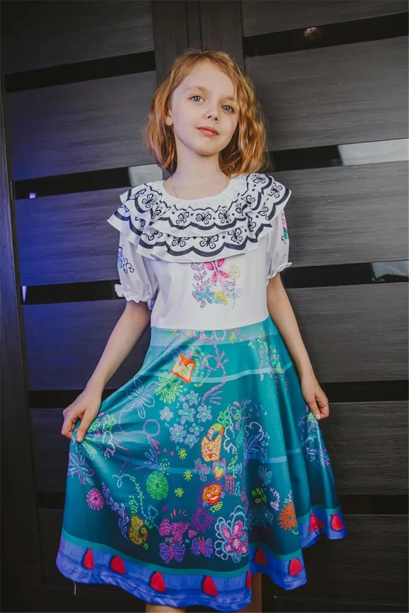 

Hot Selling Cosplay Dresses 2022 Summer Girls High Quality Printed Flower Gown Halloween Costume Dress Fashion Princess Dress