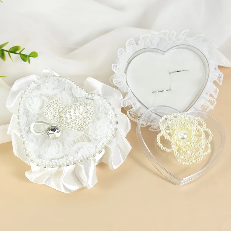 

Heart Ring Pillow Box Romantic Wedding Party Ceremony Lace Jewelry Case Valentine's Day Favors Mariage Ring Display Box Supplies