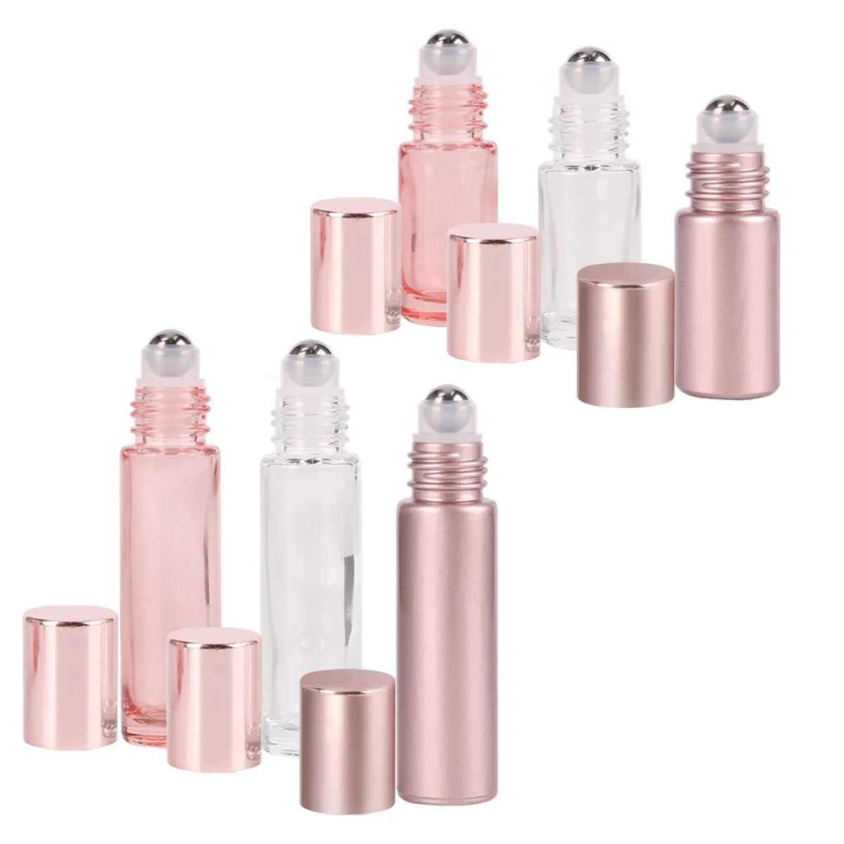 24 pieces 5ml/10ml Pink/Matte Rose/Transparent Glass Roll on Bottle with Stainless Steel Roller Ball for Perfume Essential Oil