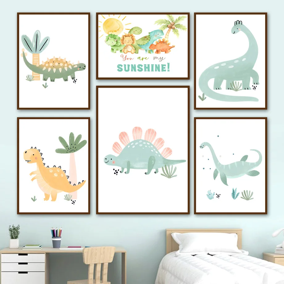 

Динозавр Triceratops T-rex Алфавит детская настенная Картина на холсте скандинавские плакаты и принты настенные картины декор детской комнаты