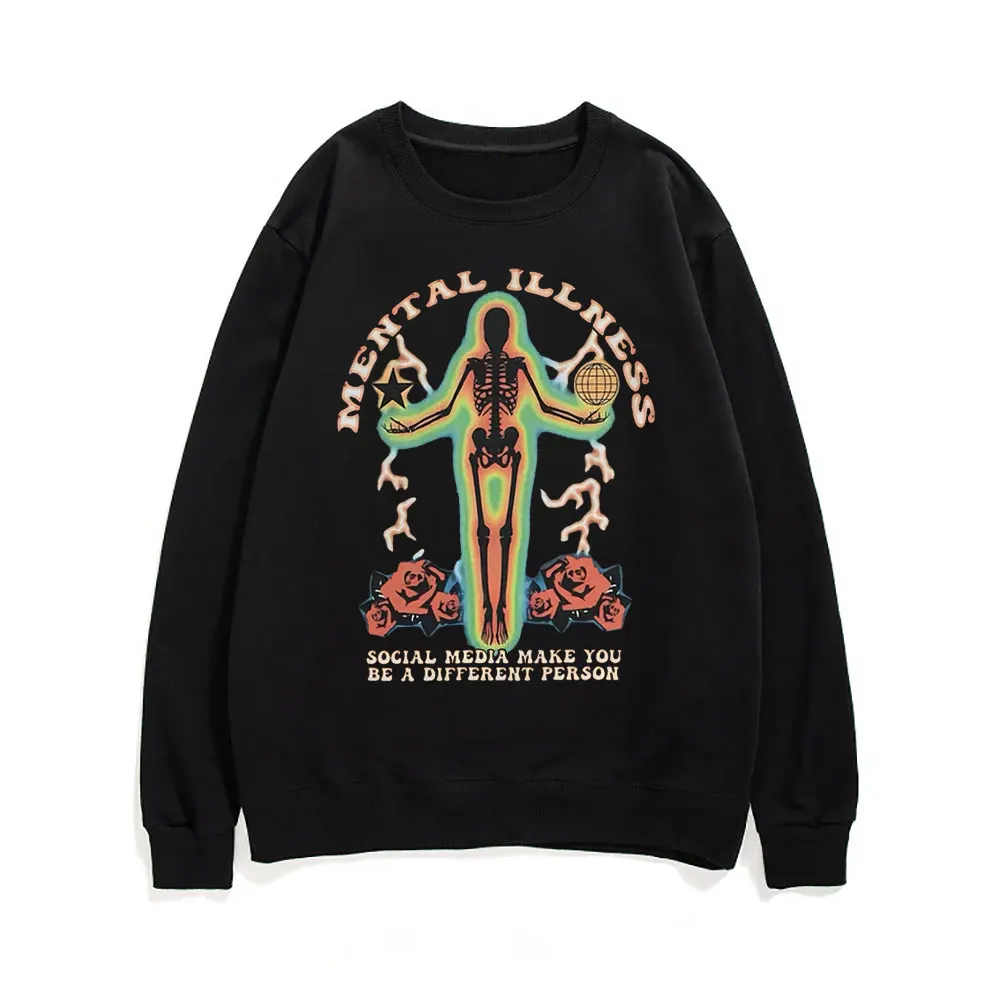 

Skeleton Mental Illness Social Media Make You Be A Diffrent Person Logo Print Pullover Men Women Fashion Hip Hop Cool Sweatshirt