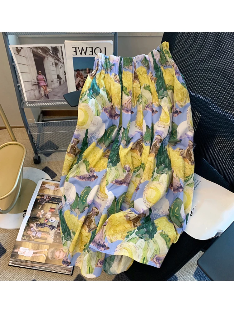

Romantic Oil Painting Short Skirt Women's Summer New Fashion Design Small High Waist Thin Full Print A-line Skirt Female
