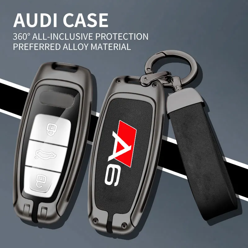 

Fashion Zinc Alloy Leather Car Key Case Cover Shell Protector For audi A6 A6L 2013-2023 car Accessories