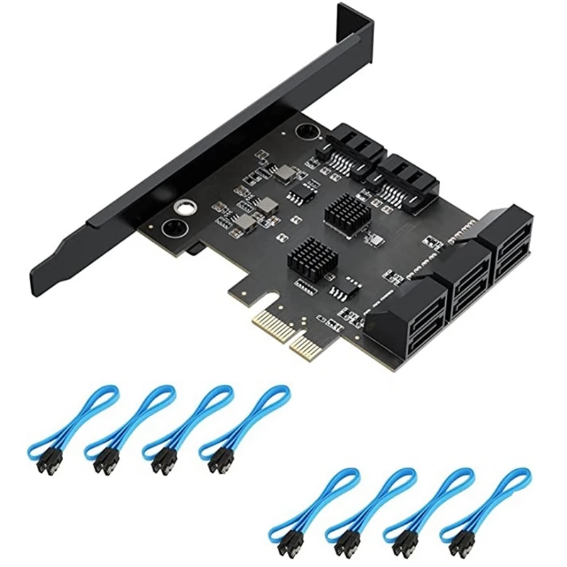 

PCIe SATA карта, 8 портов с 8 SATA кабелями SATA 3,0 Плата расширения контроллера до 6 ГБ/сек. X1 внутренний конвертер адаптера