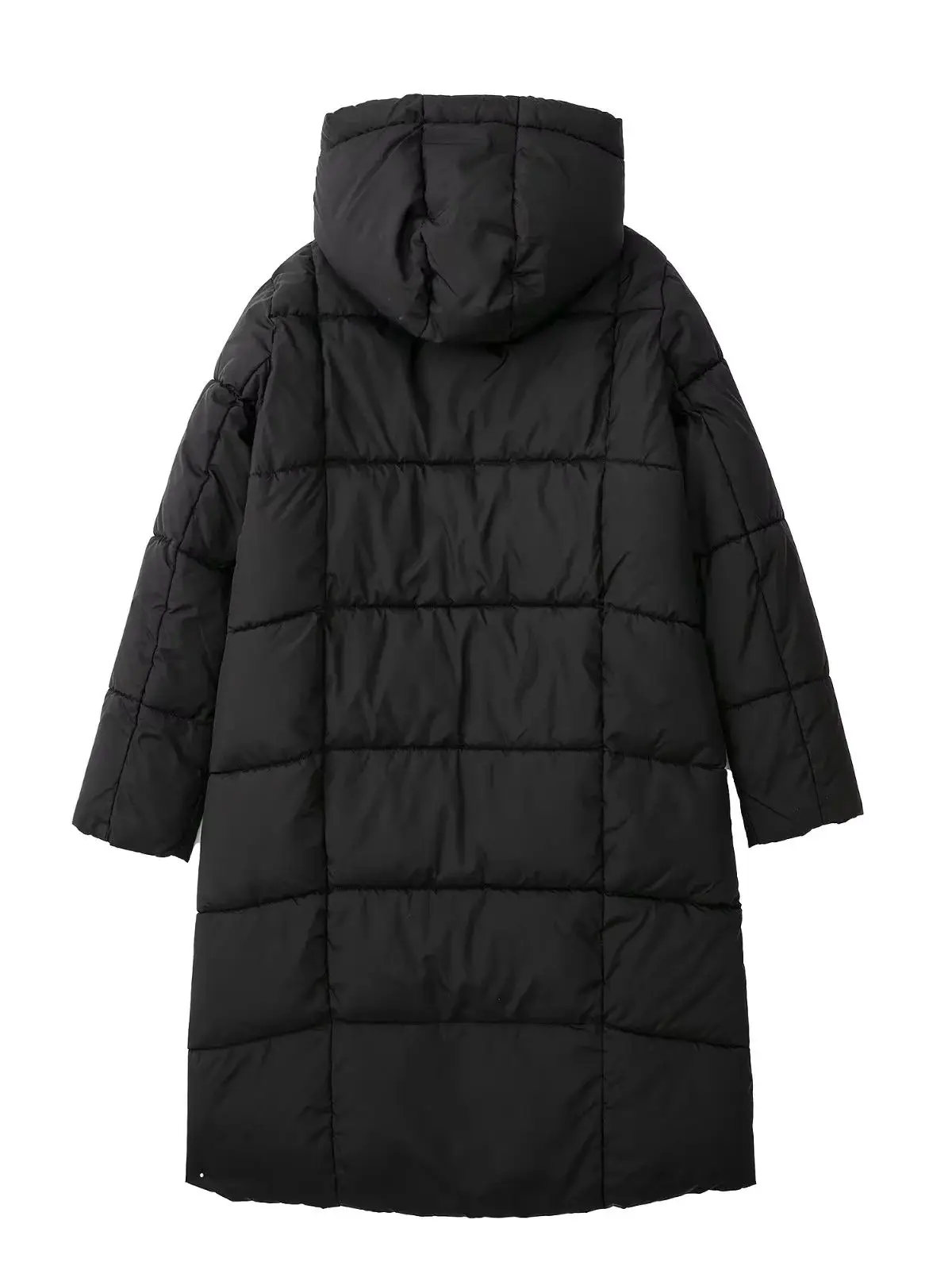 Winter Women's Black Two Wear Hooded Zipper Long Sleeve Loose Long Cotton Jacket Warm Fashion