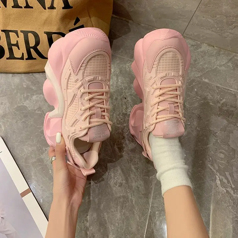 Thick Bottom Ins Breathable Clunky Sneakers Women's 2023 Spring and Summer New Genuine Leather Show Feet Small Casual Shoes