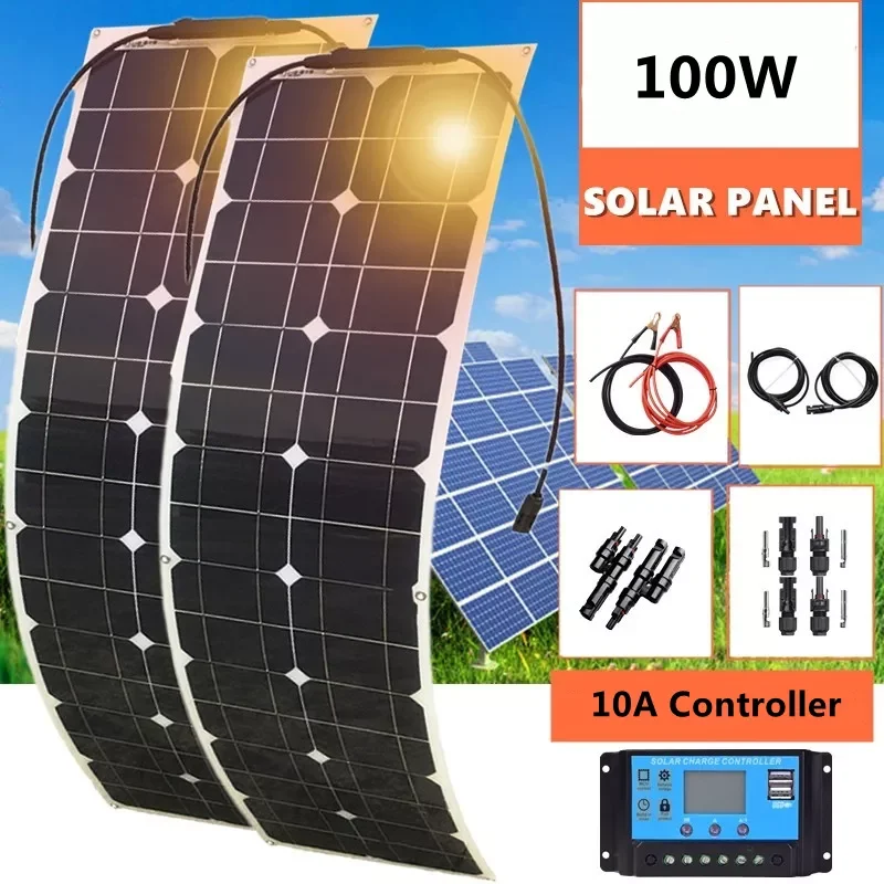 

12V 100W Solar Panel Kit High Efficiency Monocrystalline Cell 50 Watt Flexible Panel Solar System For Home Camping Car RV Boat