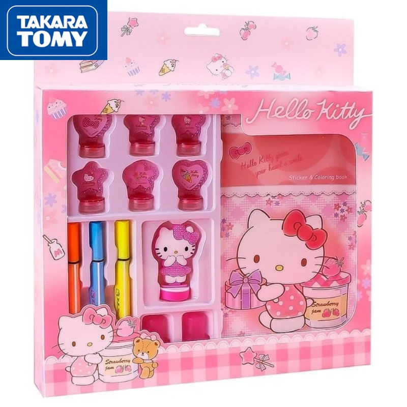 

TAKARA TOMY Hello Kitty Art Stationery Set 9pcs Cute Stamp Gift Box Kids Birthday Gifts Girls School Supplies Set Rewards