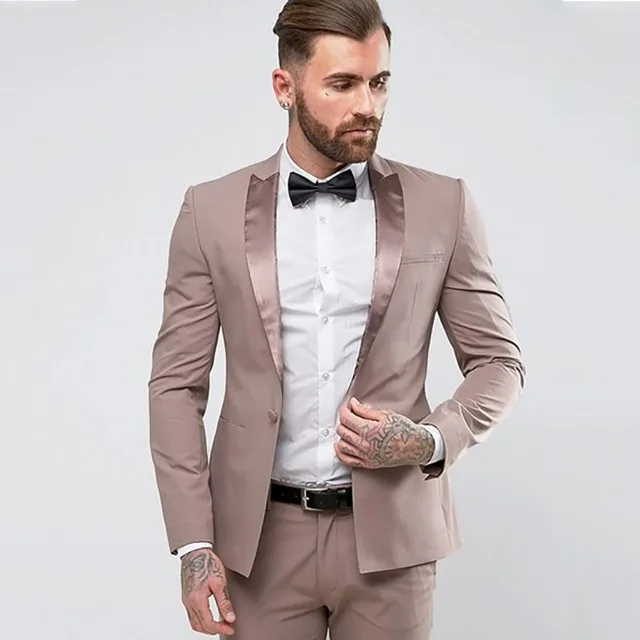 Custom Champagne Men Suits Groom Best Man Wedding Suits For Men Latest Coat Pant Design Prom Smart Slim Fit Street Suits 2 Pcs
