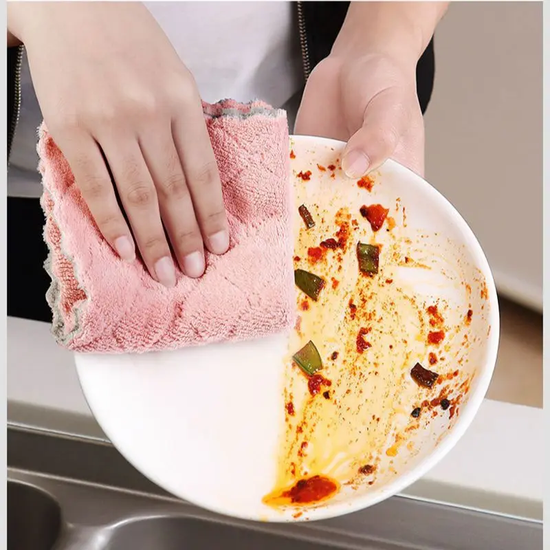 

8pcs Double-layer Absorbent Microfiber Kitchen Dish Cloth Non-stick Oil Household Cleaning Cloth Wiping Towel Home Kichen Tool