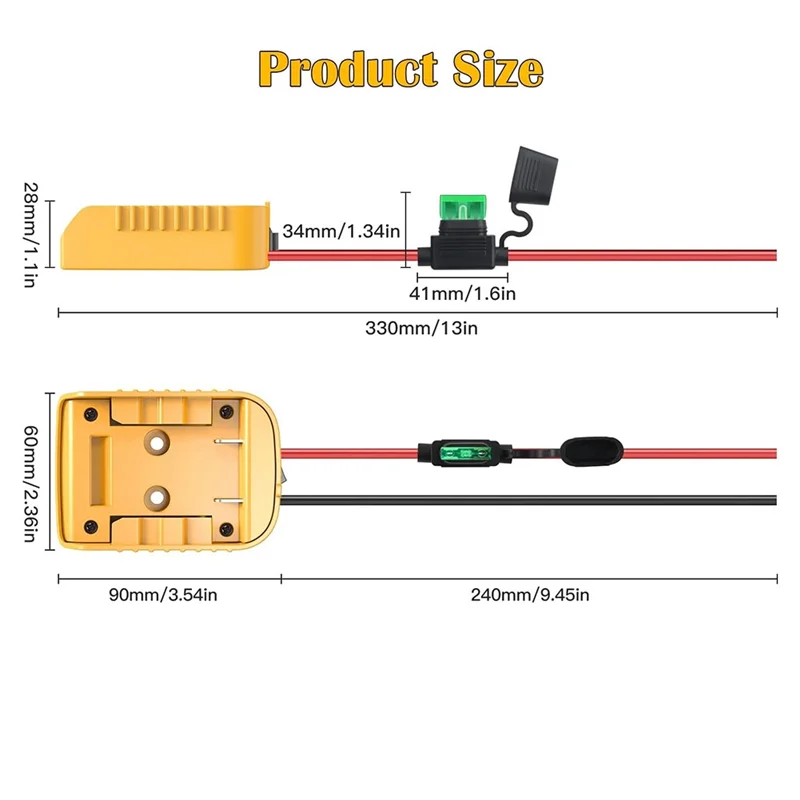 Адаптер аккумулятора с предохранителем и переключателем для Dewalt 20 В/18 В DCB200 DCB203