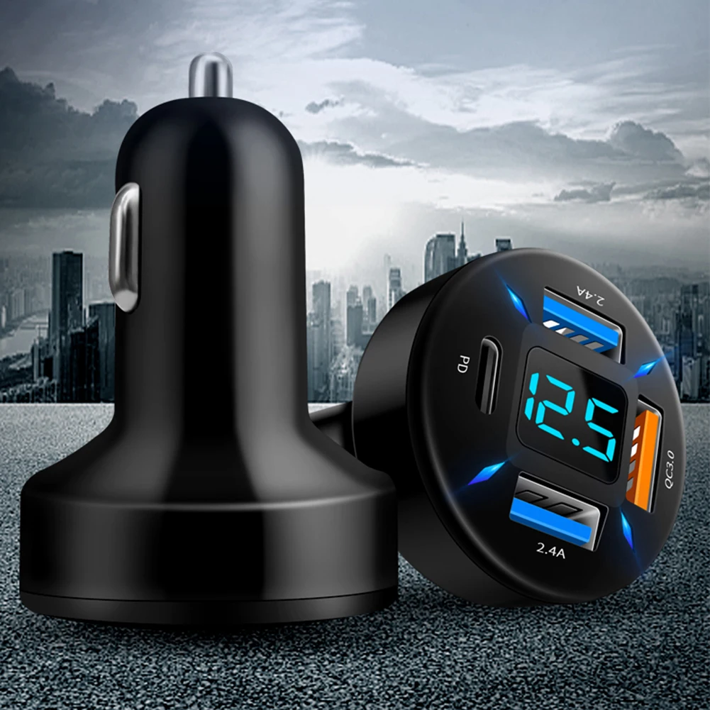 

1 автомобильное зарядное устройство с мониторингом напряжения 12 В/24 В, 4usb, алюминиевый сплав + Поликарбонат, черное новое цифровое светодиод...