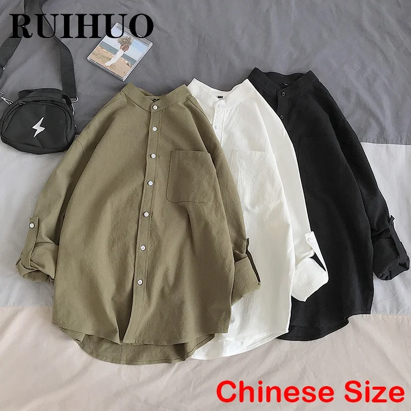 Рубашка RUIHUO мужская повседневная однотонная модная белая рубашка в китайском