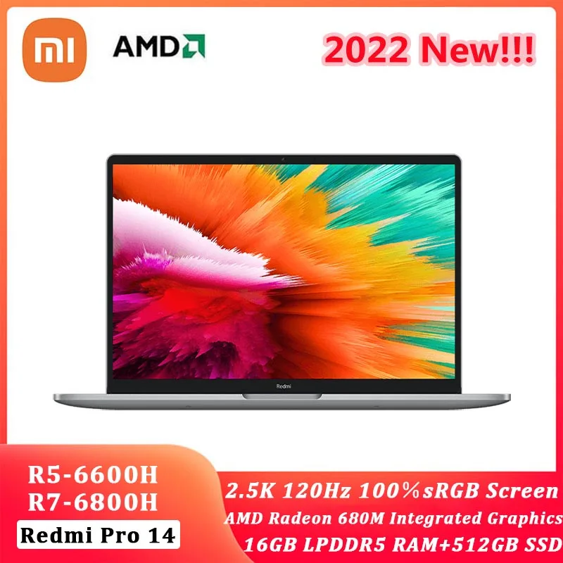 

Xiaomi RedmiBook Pro 14 Laptop 2022 New Ryzen R5 6600H / R7 6800H AMD Radeon 680M Graphics 2.5K 120Hz 16G 512GB SSD Notebook PC