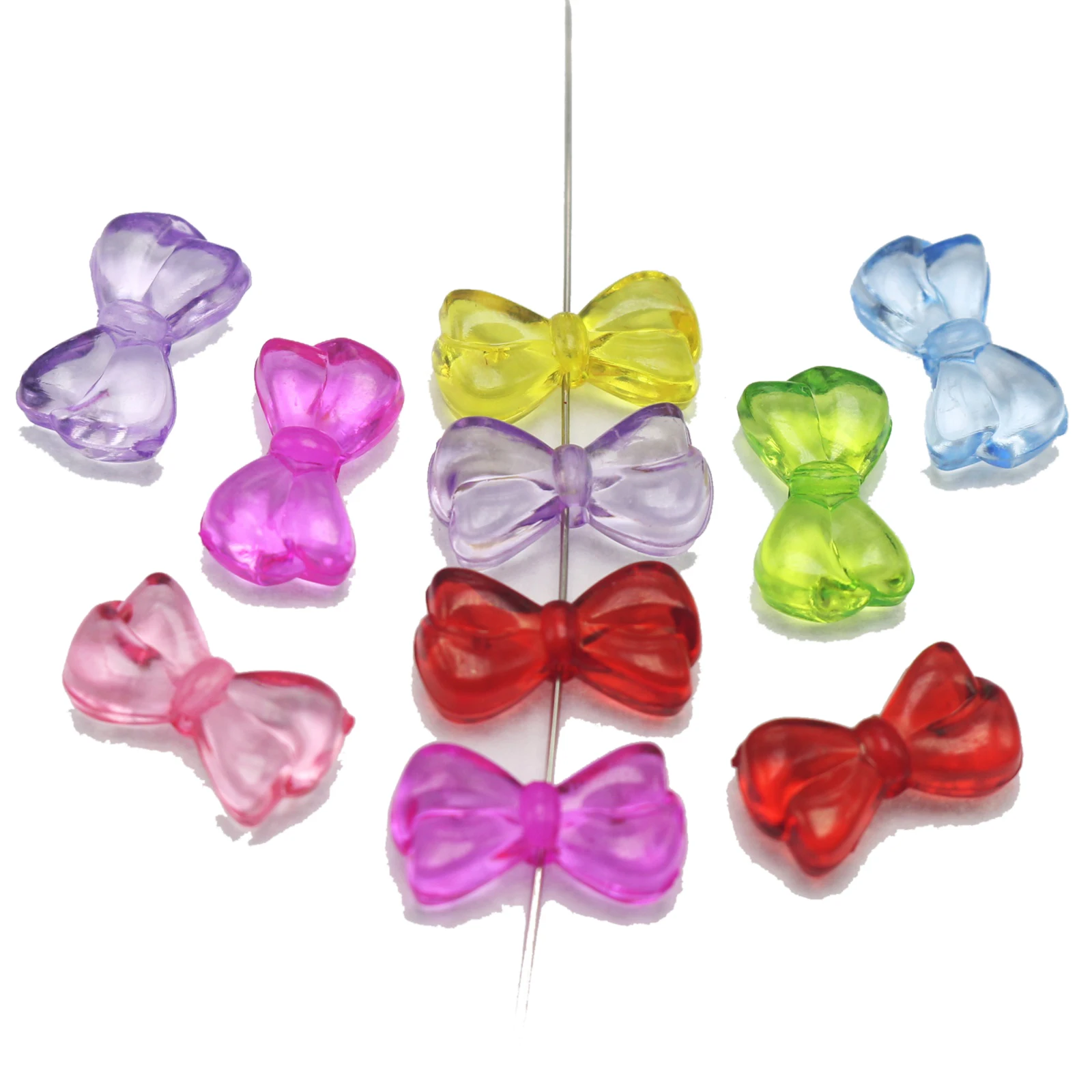 50 Mixed Color Transparent Acrylic Bowknot Bows Charm Beads 18mm DIY Earring