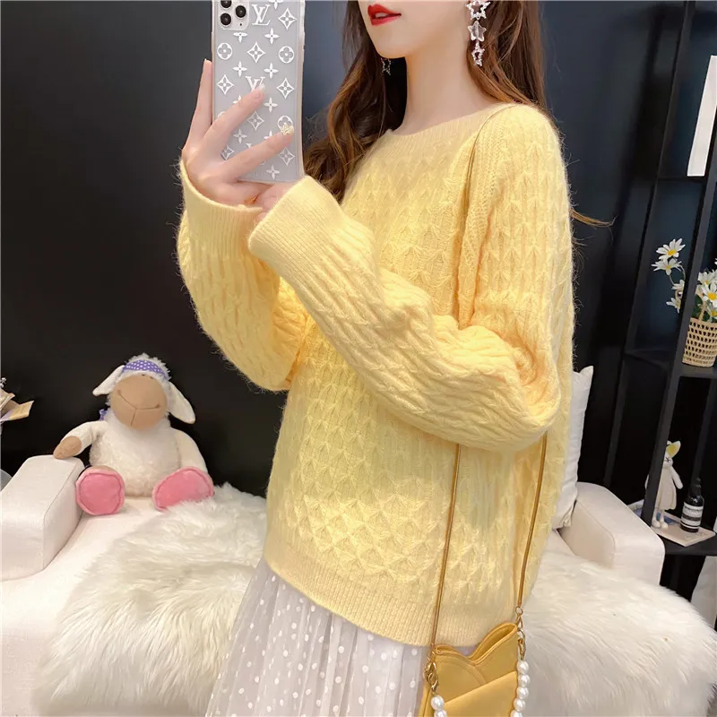 

2023 Spring Loose Round Neck Twist Knitted Sweater Women Jumper Casual Long Sleeves Ladies Knitwear Pullover Tops Sueter Mujer