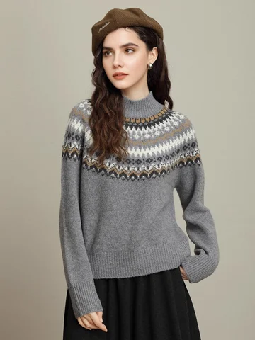 SuyaDream Женский зимний свитер из шерсти красный/серый