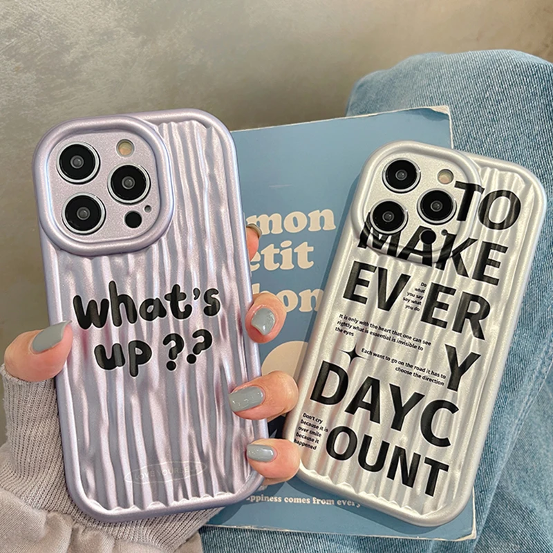 

Plating Silver Stripes Letters Phone Case For iPhone 13 12 11 14 Pro Max Cases Soft Silicone Back Cover